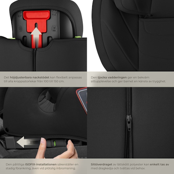 tectake Bilbarnstol Levi, i-Size-godkänd, med ISOFIX Svart