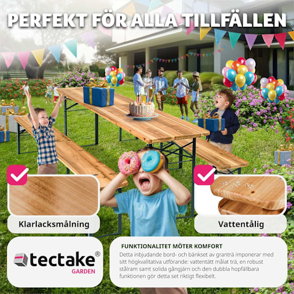 tectake Bord- och bänkset, 3-delad, hopfällbar Brun