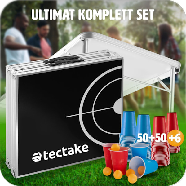 tectake Beerpong-bord Brew Battle, hopfällbar och höjdjusterbar Svart