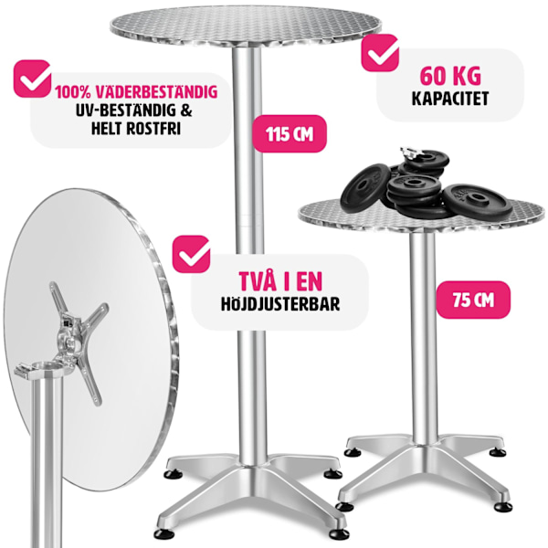 tectake Cafébord i aluminium Ø60cm - 5,8 cm grå