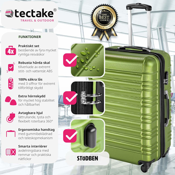 tectake Resväskeset 4 stycken med hårt skal Grön