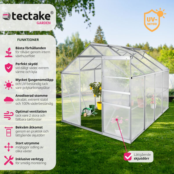 tectake Aluminiumväxthus utan fundament - 250 x 185 x 195 cm Transparent