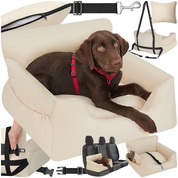 tectake Hundbilstol Milow, vadderad, med säkerhetskoppel Beige
