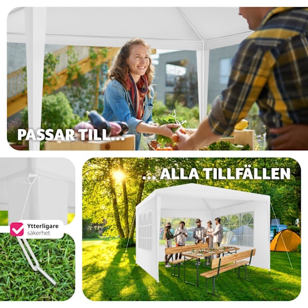 tectake Paviljong Baraban 3x3m med 3 sidopaneler Vit