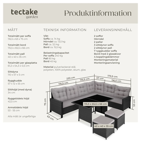 tectake Loungeset Barletta i konstrotting Svart