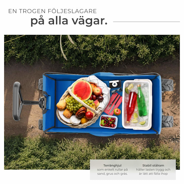 tectake Hopfällbar skrinda med breda däck, lastvagn med kapacitet 80kg Blå