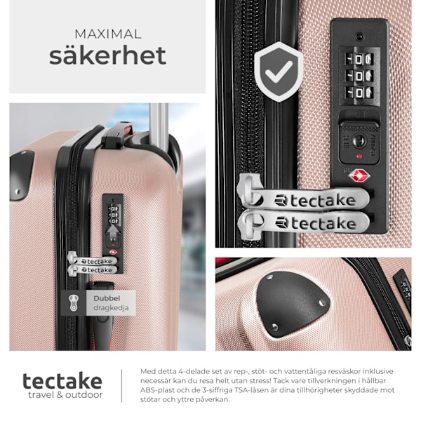 tectake Resväskor 4 set Pucci, bagage av ABS-hårdplast RoseGold