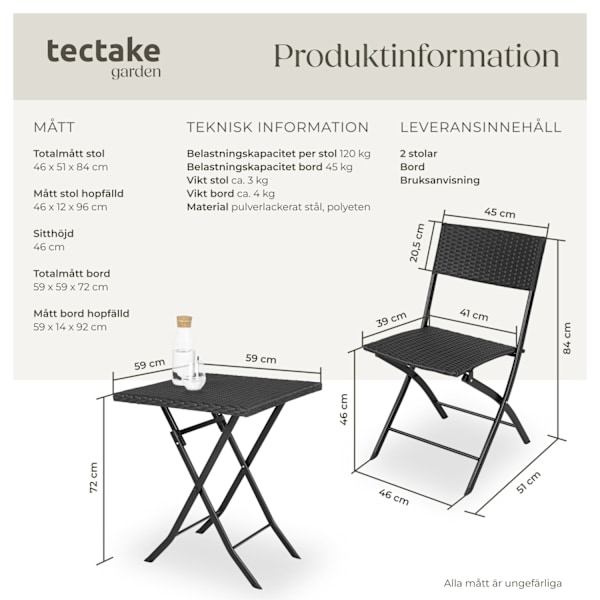 tectake Cafegrupp Trevi i konstrotting Svart