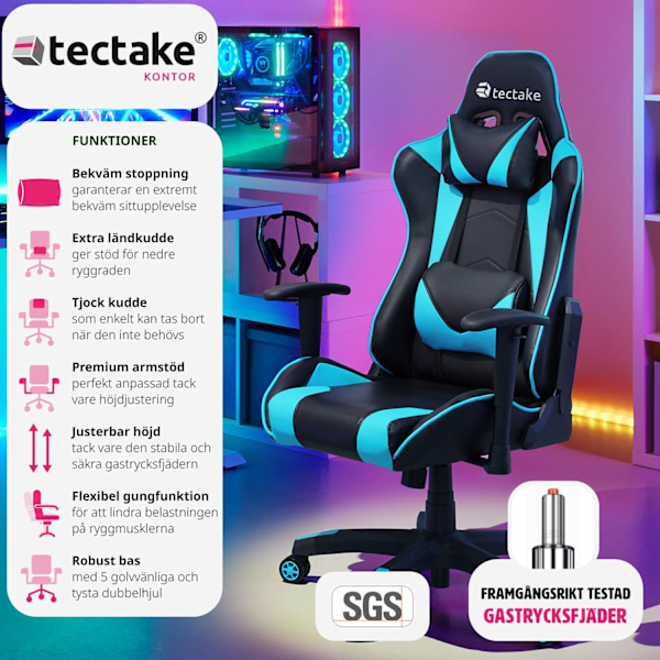 tectake Premium Gamingstol Twink Azurblå