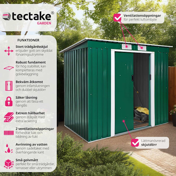 tectake Redskapsbod med snedtak 213x130x173cm Grön