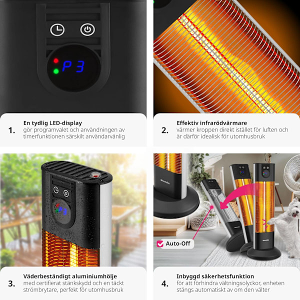 tectake Infravärmare Solaris Terra 1500W med timerfunktion Svart