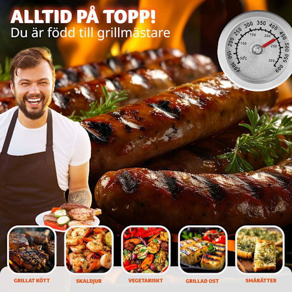 tectake Kolgrill med lock och värmeställ, inklusive temperaturvisning Svart