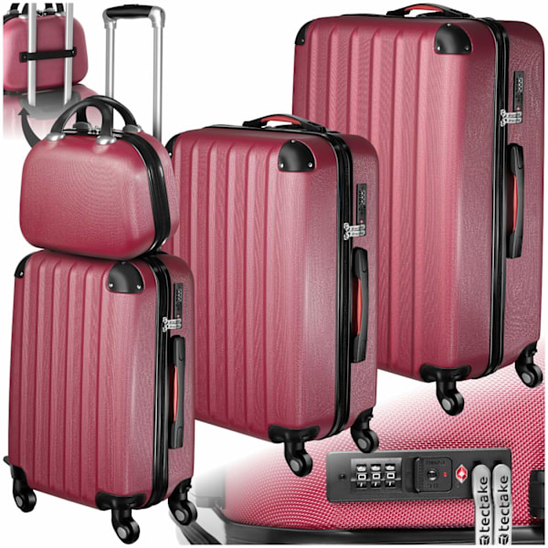 tectake Resväskor 4 set Pucci, bagage av ABS-hårdplast Vin, röd