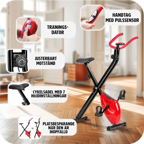 tectake Motionscykel FitX-Bike, hopfällbar med träningsdator - 113 x 41 x 81 cm Svart