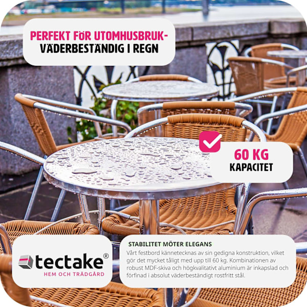 tectake Cafébord i aluminium Ø60cm justerbart i höjdled - 5,8 cm grå