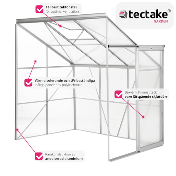 tectake Väggväxthus av aluminium utan fundament 192x128x202cm Transparent
