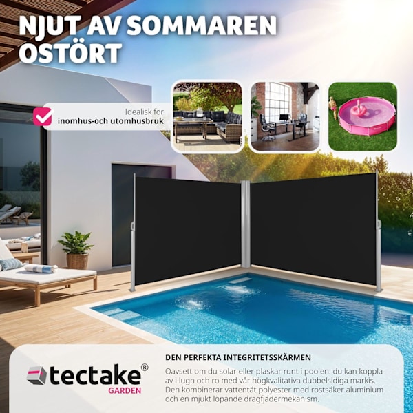 tectake Sidomarkis dubbel i Aluminium - 200 x 600 cm Svart