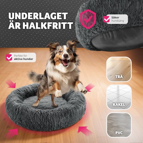 tectake Hundbädd Maja med tjock stoppning och lång plysch - Ø 70 cm grå