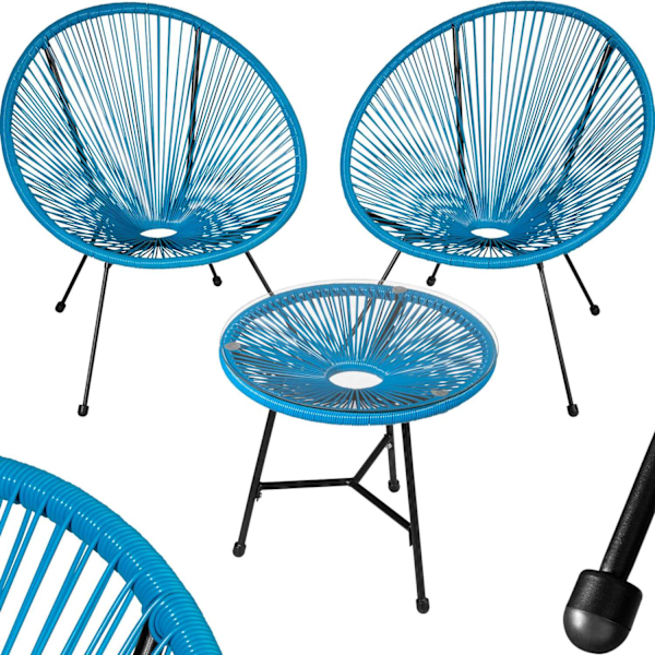 tectake 2-set Loungestol Santana med bord Blå
