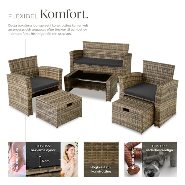 tectake Loungegrupp i konstrotting Modena inkl. skyddsöverdrag Natur