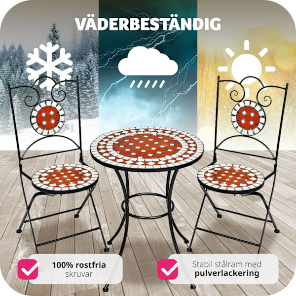 tectake Caféset Mosaik 2 stolar + bord, 60 cm diameter Brun