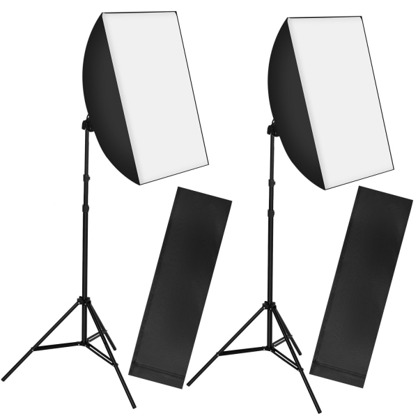 tectake Set med 2 studiolampor med softbox, stativ och väska Svart