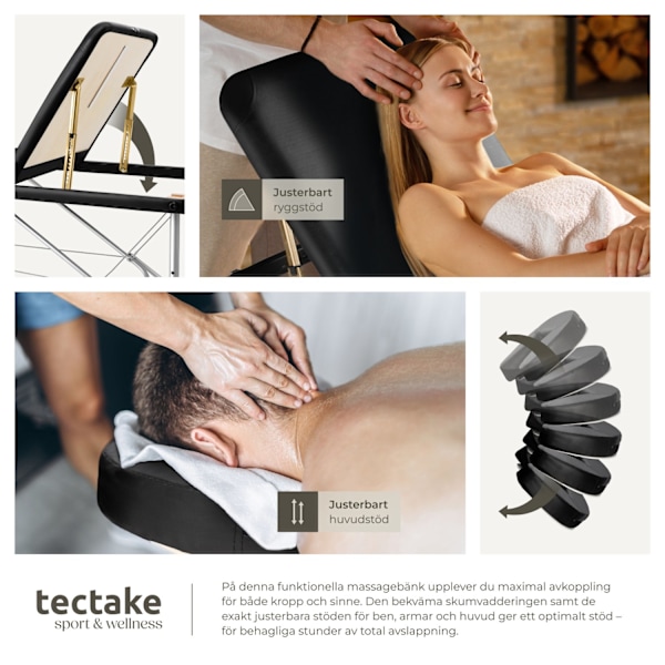 tectake 3-zons massagebänk med 5 cm stoppning och aluminiumram Svart