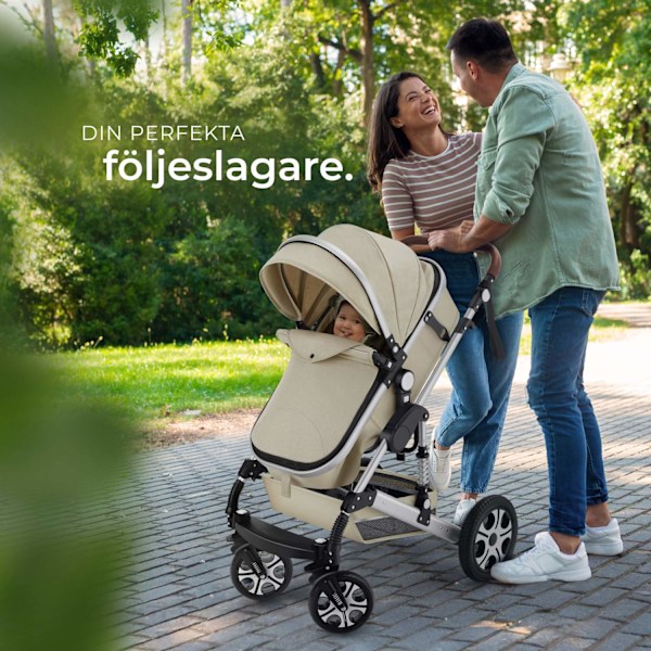 tectake Kombi-barnvagn Mats, 5-punktsbälte & hopfällbar Beige