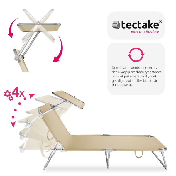 tectake 2 solsängar med soltak Beige