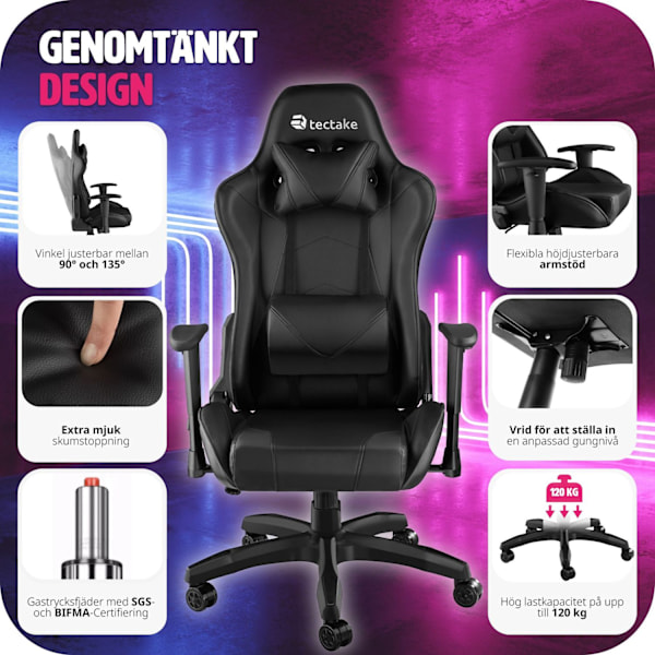 tectake Premium Gamingstol Twink Svart