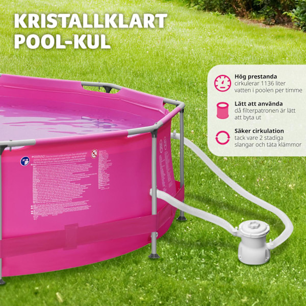 tectake Pool rund med filterpump Ø 360 x 76 cm Rosa