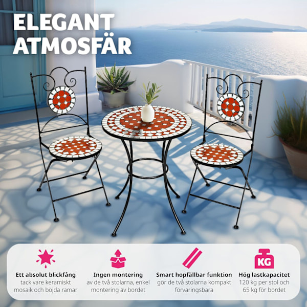 tectake Caféset Mosaik 2 stolar + bord, 60 cm diameter Brun