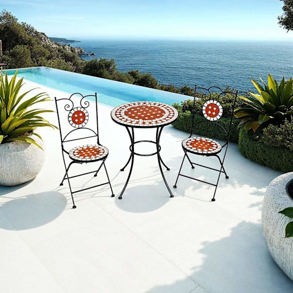 tectake Caféset Mosaik 2 stolar + bord, 60 cm diameter Brun