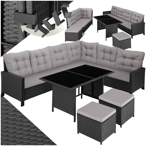 tectake Loungeset Barletta i konstrotting Svart