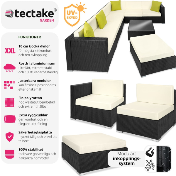 tectake Loungeset Marbella i konstrotting Svart