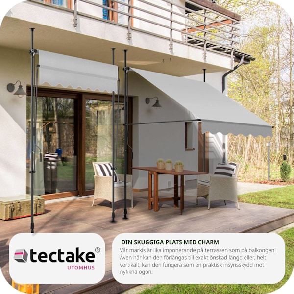 tectake Spännmarkis och soltak med handvev, höjdjusterbar - 150 x 180 cm Ljusgrå