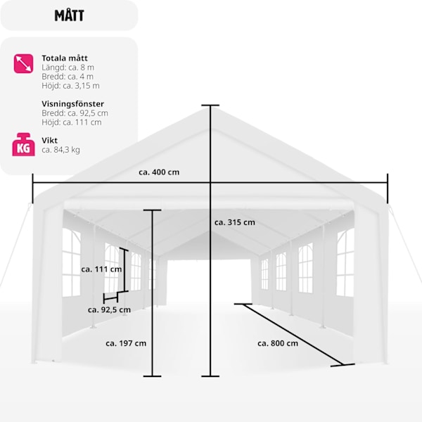 tectake Partytält Mammut 8x4m Vit