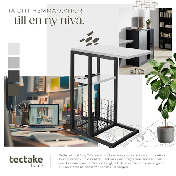 tectake Datorbord Rhea, C-form, med laddstation Vit