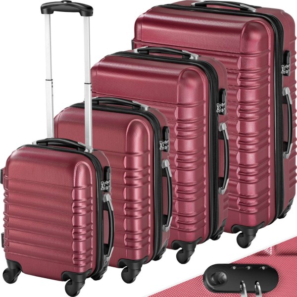 tectake Resväskor 4 stycken, Set med bagage av hårdplast med säk Vin, röd