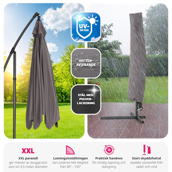 tectake Parasoll 350 cm grå