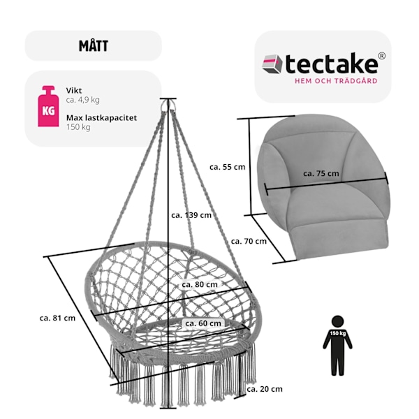 tectake Hängstol Samira grå
