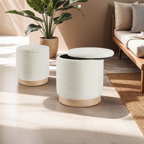 tectake 2-set sittpallar Orchide, vadderade, med förvaring Grädde