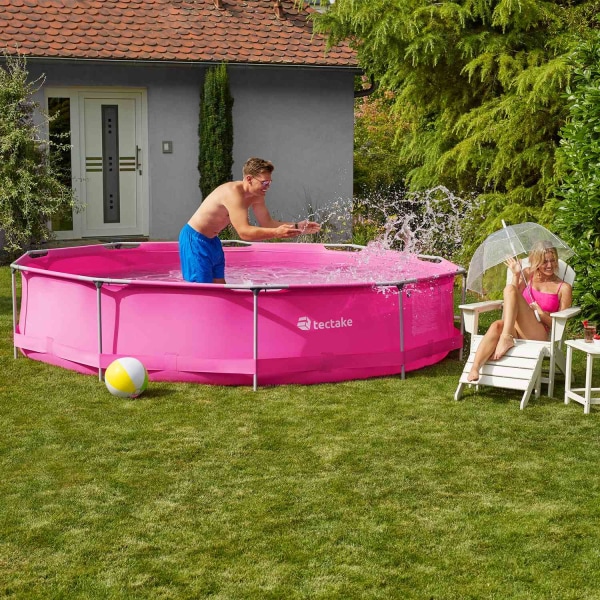 tectake Pool rund med filterpump Ø 300 x 76 cm Rosa