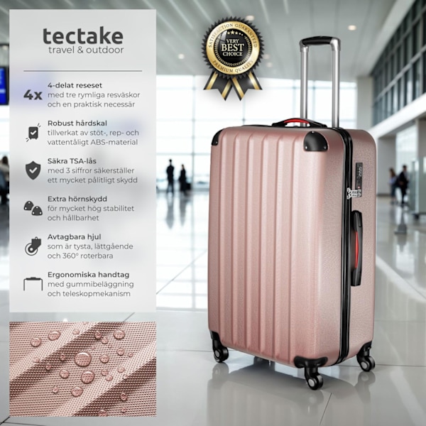 tectake Resväskor 4 set Pucci, bagage av ABS-hårdplast RoseGold
