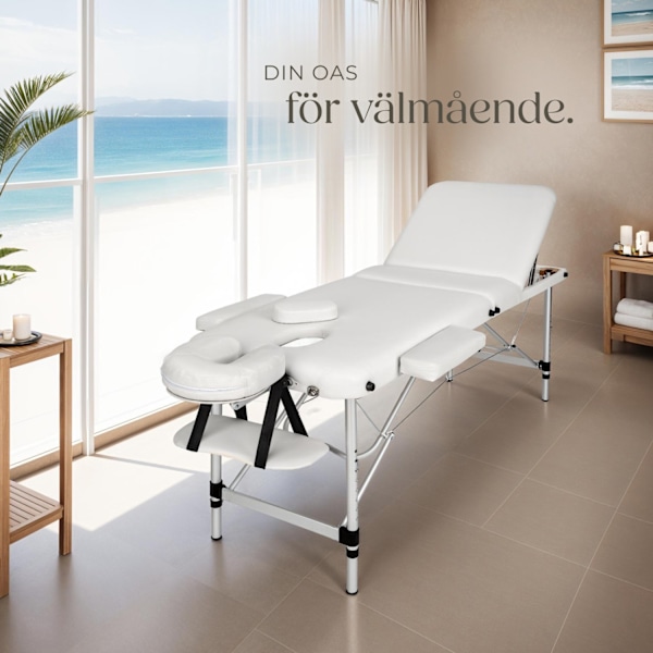 tectake 3-zons massagebänk med 5 cm stoppning och aluminiumram Vit