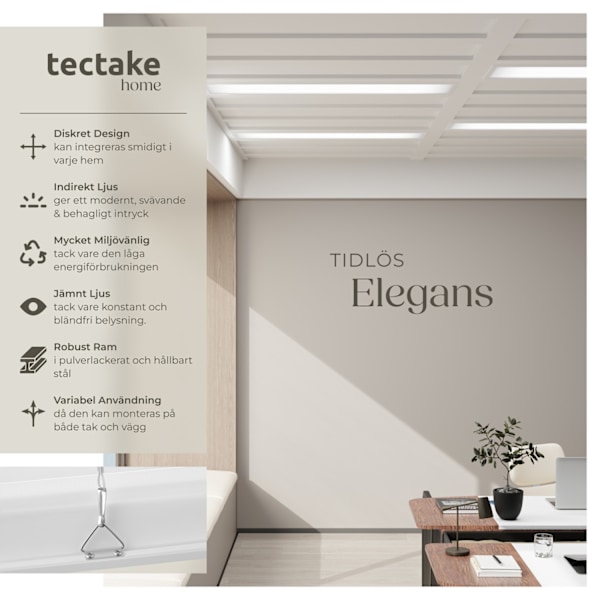 tectake LED-panel Lucerna, ultratunn, varmvit, strömsnål - 119,5 x 29,5 cm Vit