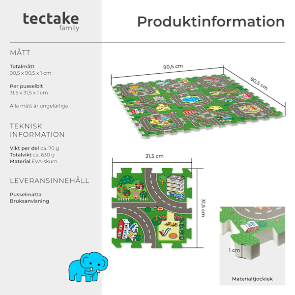 tectake Pusselmatta MyCity stadsmotiv med 9-delar multifärg