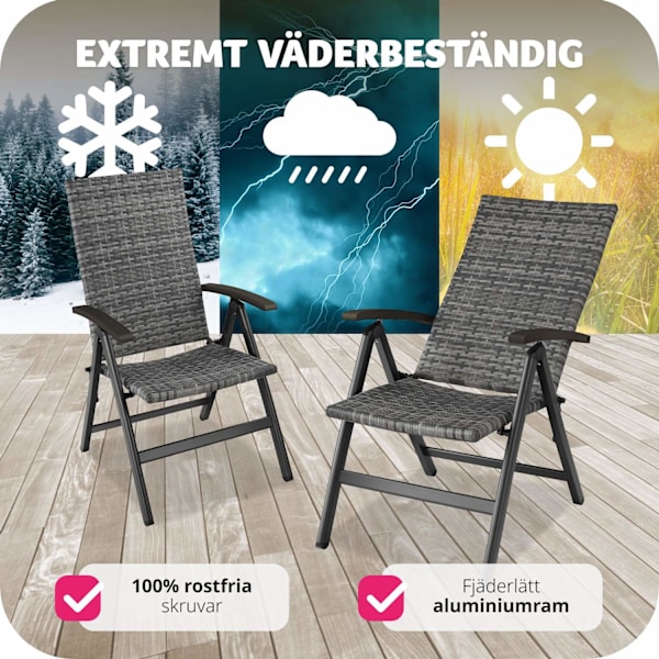 tectake Canberra rottingstol med hopfällbar aluminiumram grå