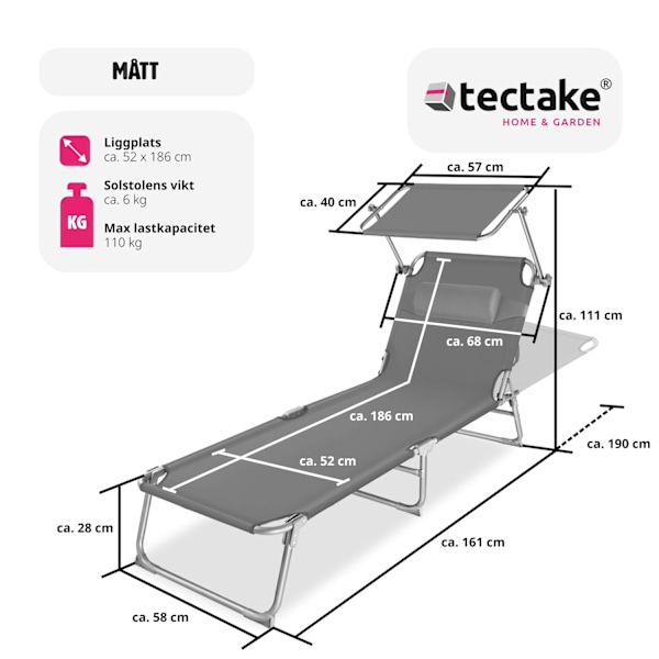 tectake 2 Solsängar Chloé grå