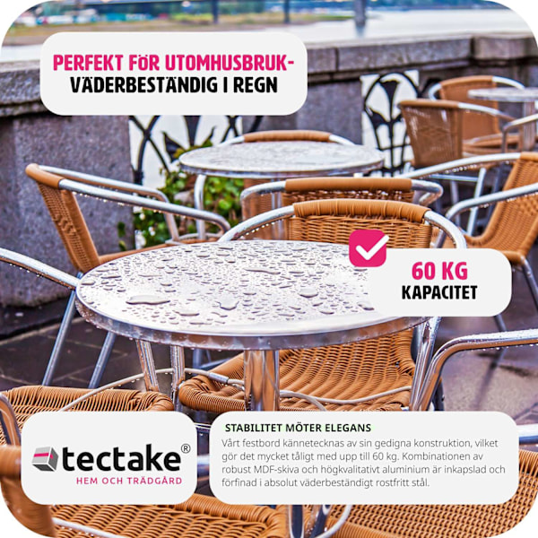 tectake Cafébord i aluminium Ø60cm - 5,8 cm grå